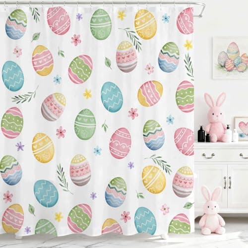 Mocsicka Easter Shower Curtain Cute Colorful Easter Eggs Shower Curtain for Bathroom Waterproof Spring Bath Decor Bath Curtain 72 X 72 Inch