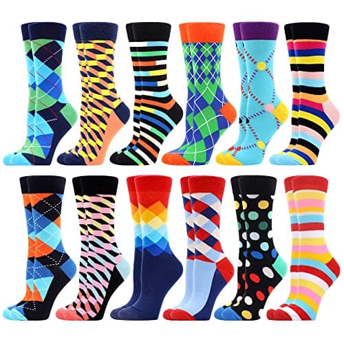 WeciBor Women's Funny Colorful Geometric Seamless Cotton Socks 12 Pack