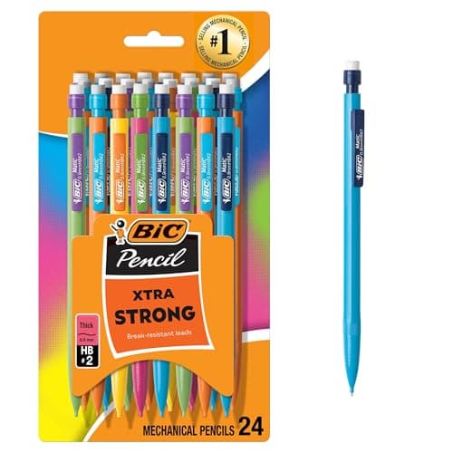 BIC Xtra Strong Mechanical Pencils with Erasers, Thick Point (0.9mm), 24-Count, Mechanical Pencils for School or Office Supplies