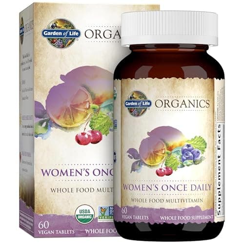 Garden of Life Organics Multivitamin for Women - Women's Once Daily Multi - Whole Food Multi with Iron, Biotin, Vegan Organic Womens Multivitamin for Health, Energy Hair Skin and Nails, 60 Tablets