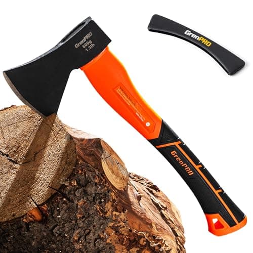 GRENPRO Hatchet Axe with Sheath, 15" Camping Hatchet for Wood Splitting and Kindling, Forged Carbon Steel Heat Treated Chopping Axe Handle with Anti-Slip Grip Orange