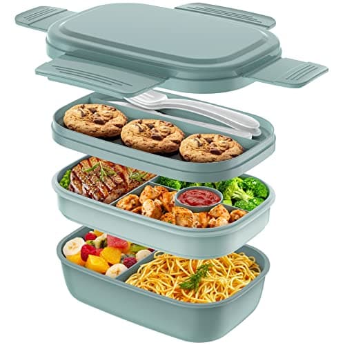 HOMETALL Adult Lunch Box,3 Stackable Bento Lunch Containers for Adults, Modern Minimalist Design Bento Box with Utensil Set, Leak-Proof Lunchbox for Dining Out, Work, Picnic