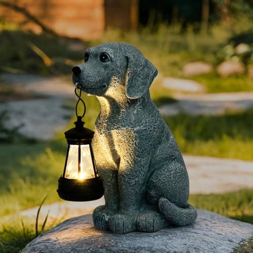 Lopoti Solar Dog Garden Statues with Solar Lantern，Dog Figurines for Yard Patio Lawn Balcony Ornaments - Birthday Housewarming Garden Gifts for Mothers Day, Grandma