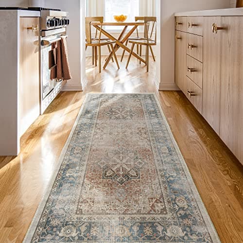 RUGGABLE Kamran Machine Washable Runner Rug 2.5x7 - Non Slip Runner Rugs, Vintage Runners for Hallway, Entryway, Kitchen, Bedroom, Indoor Rug, Coral 2.5'x7' (Standard Pad)