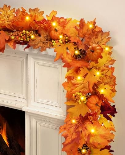 Fall Decorations Fall Garland, Fall Garland for Mantle Home Decor, 5.9 Ft/Piece Autumn Garland Maple Leaves Pumpkins Berries Pine Cones Fall Leaves Garland for Party Indoor Outdoor Decor