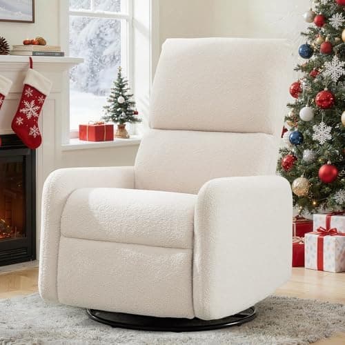 Korser 360° Swivel Glider Chair, Rocking Chair Nursery with Side Pockets, Deep Cushioned Seat, Nursery Chair with Steel Structure Base, Sherpa Swivel Chairs for Living Room, Bedroom, Baby Room