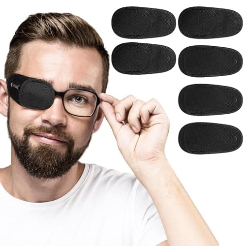 6Pcs Eye Patches Comfortable Left or Right Single Eye Patches Professional Medical One Eye Cover Reusable Black Soft Single Eye Patches for Eyeglass Treat Lazy Amblyopia Strabismus Adults Girls Boys