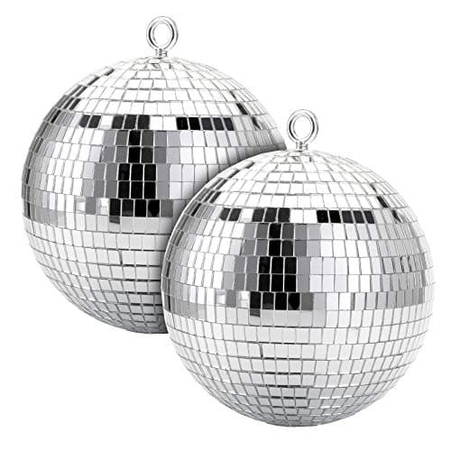 Suwimut 2 Pack Disco Light Mirror Ball, 8 Inches Cool and Fun Large Silver Hanging Disco Ball with Hanging Ring for Retro Party, Home Bands Decorations, New Years Celebration