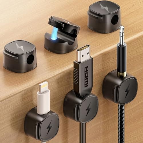 Magnetic Cable Organizer Clips, [1s Lock] 6-Pack Adjustable Cord Holders for Nightstand, Desk, Charging Cable, Tangle-Free Adhesive Wire Management for Under Desk | Smooth Adjustable | Strong Magnet