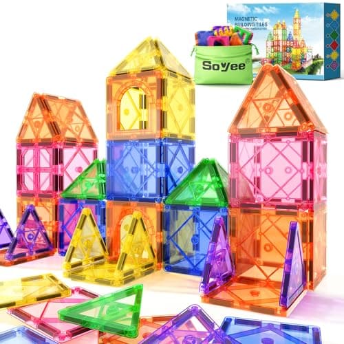 Soyee Magnetic Tiles Toddler Toys Magnetic Building Blocks for Kids Ages 3-12 STEM Educational Toys for Girls & Boys Sensory Play for Preschool Learning Birthday Toddler Xmas Gifts