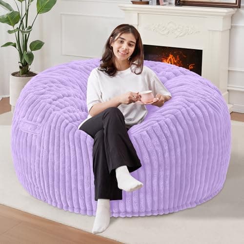Homguava 3 FT Bean Bag Chair,3' Big Bean Bag,Large Bean Bag Chairs for Adults with Memory Foam Filled,Comfy Beanbag Chairs Soft Bean Bag Sofa with Dutch Corded Plush Cover-Purple