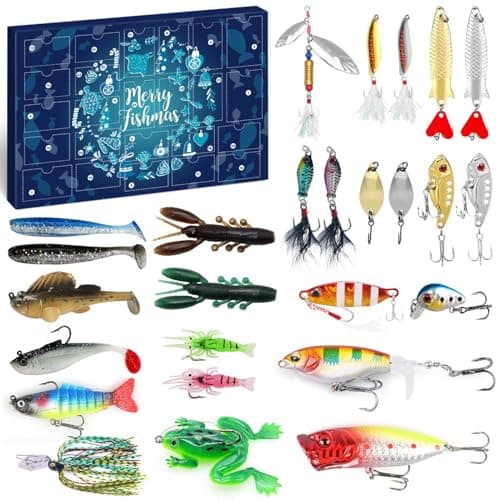 MOVINPE Fishing Advent Calendar for Adult Men Teen Boys, 2024 Fishing Lure Christmas Gifts, 24 Days Topwater Lures Fishing Spoons Minnow Popper Crankbait VIB for Fishing Lovers Father Boyfriend Brother