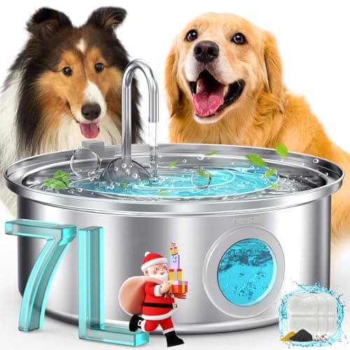 oneisall Dog Water Fountain, 7L/230oz/1.8G Quiet Dog Fountain Water Bowl, Stainless Steel Dog Water Fountain with Visual Water Level&Triple Filtration for Large Medium Small Breed Dogs Pets