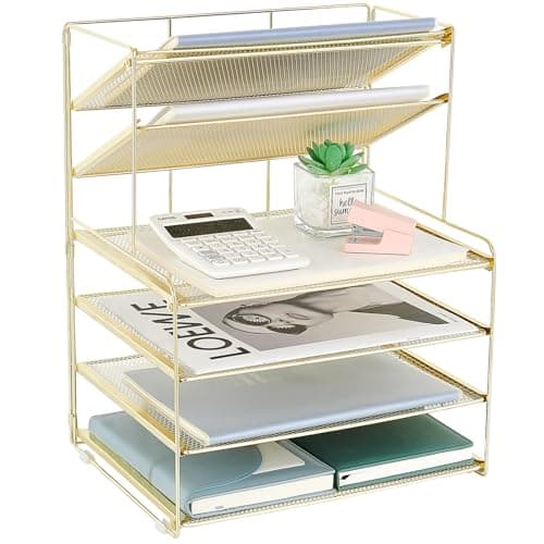 OPNICE Desk Organizer, 6-Tier Letter Tray Paper Organizer, Desktop File Organizer, Office Desk Accessories & Office Decor for Women, Workspace Organizer for Office Supplies(Gold)