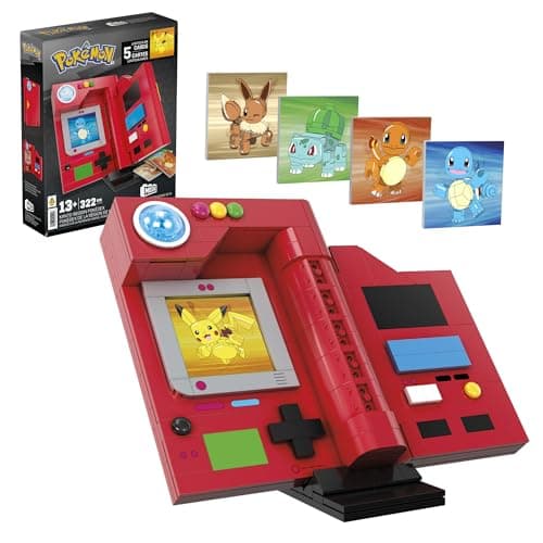 Mega Pokémon Building Toys Set, Kanto Region Pokédex with 322 Pieces, Light and 5 Lenticular Cards, for Kids or Adult Collectible