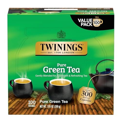 Twinings Pure Green Tea Individually Wrapped Bags, 100 Count (Pack of 1), Smooth & Refreshing, Caffeinated, Enjoy Hot or Iced, 100 Teabags