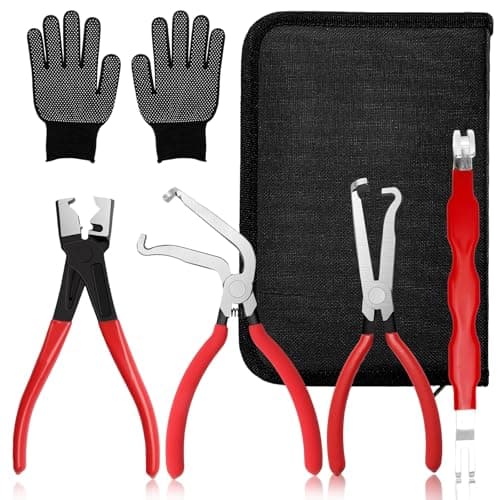 Zeusora 5-Pcs Kit Electrical Disconnect Pliers Set w/Gloves - Auto Connector Tool for Fuel Line, Wiring, Sensors & Coils | Quick-Release Car Truck Repair (Red)