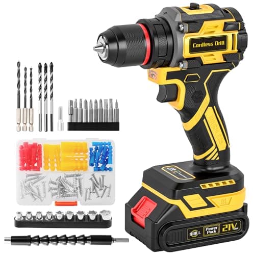 21V Brushless Cordless Drill Set, PowerDrill with 2.0Ah Battery and Charger, 575 Inch Pounds, 3/8" Metal Keyless Chuck ElectricDrill, Compact Design, 25+1Position, 87Pcs Accessories, Gifts for Dad Men