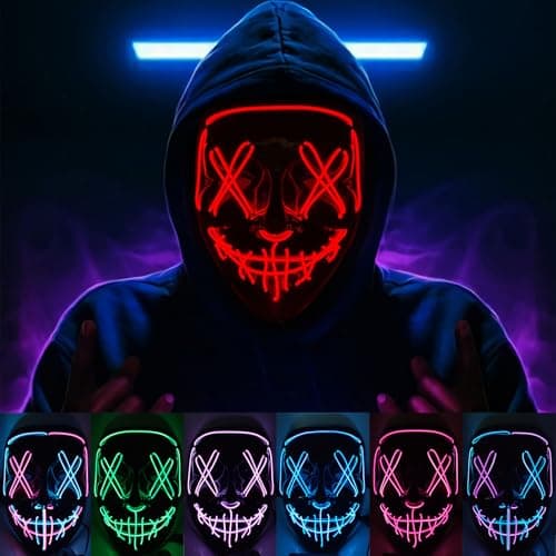 KaTiSeMo Light Up Mask, LED Light up Masks, The Purge Mask with 3 Lighting Modes,Scream Purge Masks for Festival Cosplay