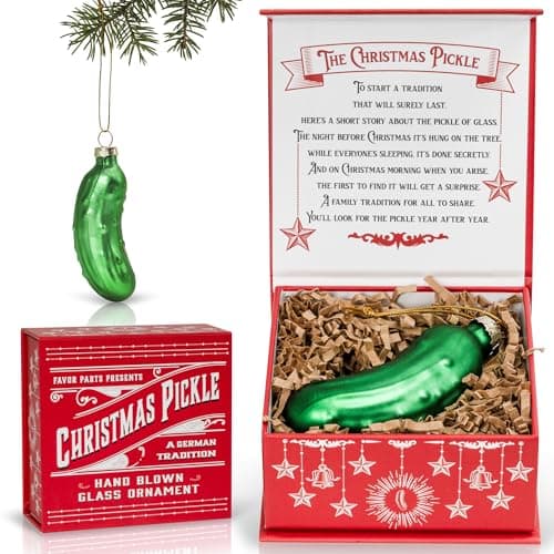 German Christmas Pickle Ornament Tradition Decor - Green Glass Tree Decoration - Gift Boxed with Story & Legend