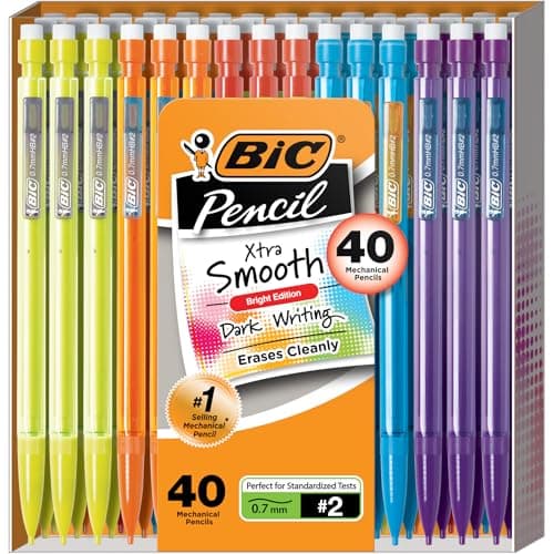 BIC Xtra-Smooth Mechanical Pencils with Erasers, Bright Edition Medium Point (0.7mm), 40-Count Pack, Bulk Mechanical Pencils for School or Office Supplies