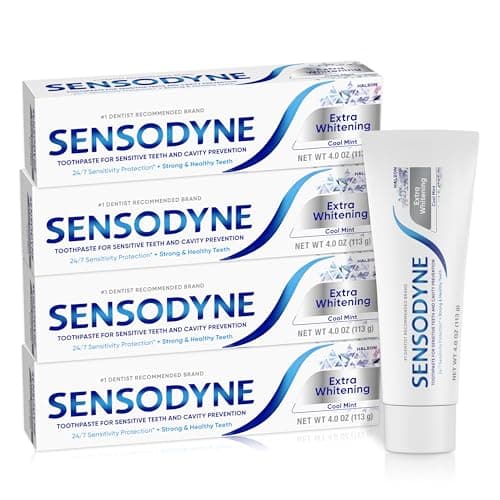 Sensodyne Extra Whitening Sensitive Teeth and Cavity Prevention Whitening Toothpaste, Amazon Exclusive, Cool Mint, Amazon Exclusive- 4 Ounces (Pack of 4)