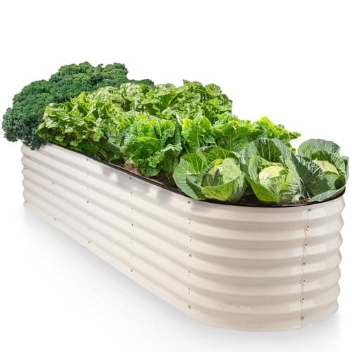 9-in-1 Galvanized Steel Raised Garden Bed // 8×2×1.5 ft Modular Planter for Gardening, Vegetables, Flowers // 18" Tall Metal Raised Garden Beds Outdoor (White) // Patented Design Planter Box