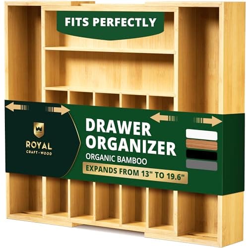 Best Silverware Drawer Organizers #1 from ROYAL CRAFT WOOD ROYAL CRAFT WOOD Luxury Bamboo Kitchen Drawer Organizer - Silverware Organizer, Utensil Holder & Cutlery Tray Drawer Dividers for Flatware (9 Slot, Natural)
