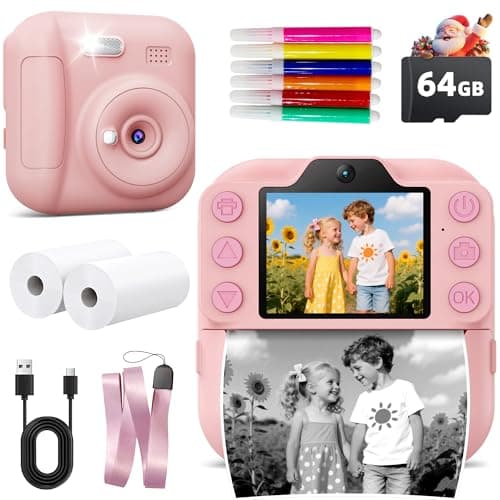 Coxlame Kids Camera Instant Print, Toddler Toys Christmas Birthday Gifts for Girls Boys, Portable Digital Camera 64GB SD Card, Kid Toy for Ages 3-12 Girl Xmas Gift for 3 4 5 6 7 8 9 10 Year Old (Pink)