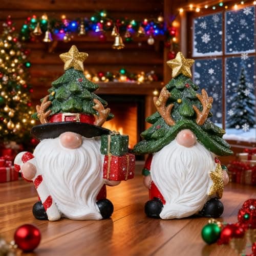 Christmas Decorations | Set of 2 Resin Charming christmas gnomes decorations for home | office, Mantel, Shelf, Tiered Tray, Porch, Desk,office.Holiday gnomes Table Centerpieces - 4.2 ince
