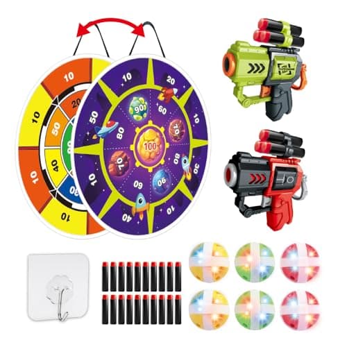 Light Up Dart Board for Kids | Large 29" Shooting Game with 2 Toy Guns & 20 Soft Foam Bullets | Game Room Dartboard | Indoor & Outdoor Wall Games | Holiday & Birthday Gift for Boys & Girls 5+ Yrs Old