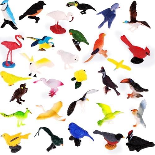 30 Pieces Realistic Bird Animals Figurines Mini Bird Animal Figures Model Cake Toppers Plastic Bird Figures Toy Simulated Toucan Ostrich Owl Flamingo Parrot Etc. Bird Figurines Garden Plant Ornaments