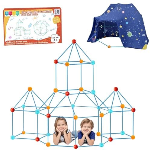 Fort Building Kit for Kids,146 Pieces Fort STEM Building Toys Creative Play Tent for Boys & Girls Ages 4+, Kids Fort Building Set Create Tents, Castles, Tunnels, Rockets & More