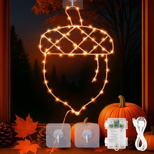 YOUNGAR Thanksgiving Window Lights,58Led Battery/USB Operated Pinecone for Fall Decor, 8Modes Timer for Home Indoor, Autumn, Glass Wall,Porch,Outdoor Decor