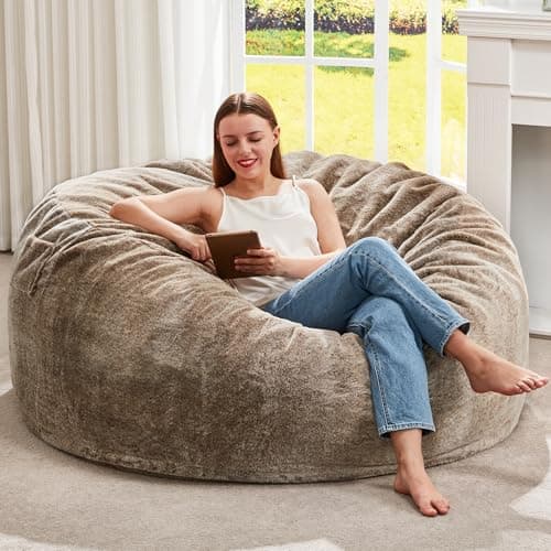 Hobestluk Bean Bag Chairs Giant Beanbag Chair with Filler, Memory Foam Bean Bags with Fluffy & Machine Washable Cover, Bean Bag Chairs for Aduts for Living Room, Bedroom (BROWN, 4FT - 44” x 44” x 24”)