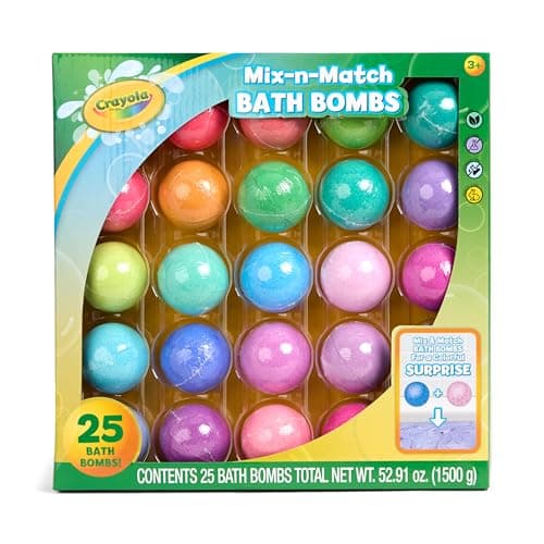 Crayola Color-Twist Bath Bombs 25 Deluxe Pack, Color Changing Bath Bombs in Classic Crayola Colors with Surprise Colored Inside, Color Your Bath Non-Toxic Bathbomb Fizzies for Boys & Girls