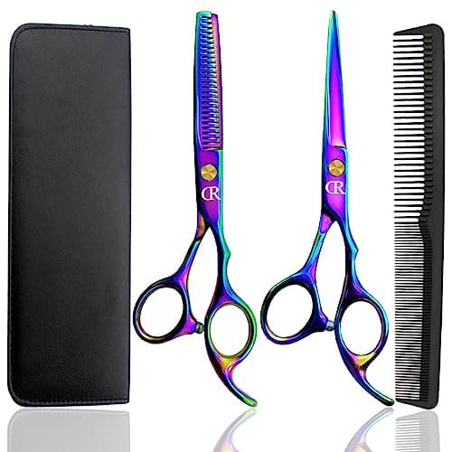 Professional Hair Cutting Shears Set,6 Inch Barber Hair Cutting Scissors Kit,Hairdressing Thinning Shears for Hair Cutting,Sharp Blades Haircut Scissors Kit for Women/Men/Kids (Rainbow)