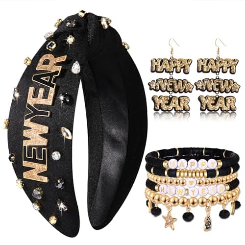 CEALXHENY Happy New Year Headbands for Women 2025 New Year’s Eve Heishi Bracelets Glitter Star Earrings New Years Outfits Accessories New Year’s Eve Party Favors Gifts (Pattern B)