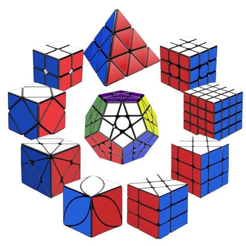 STEAM Life Speed Cube Set 10 Pack, Variety of Shapes, Sizes & Difficulty Levels – Includes 2x2, 3x3, Pyramid, Mirror, Megaminx & More – Smooth & Fast Turning Puzzle Cubes for Kids & Adults, Ages 8+