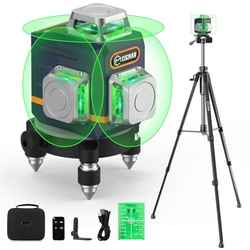 CIGMAN 3D Laser Level with Tripod,Remote Control,Compact Design,4000mAh Battery,Rotary Base,3x360°Self-Leveling Green Laser Leveler for Picture Hanging and DIY Projects