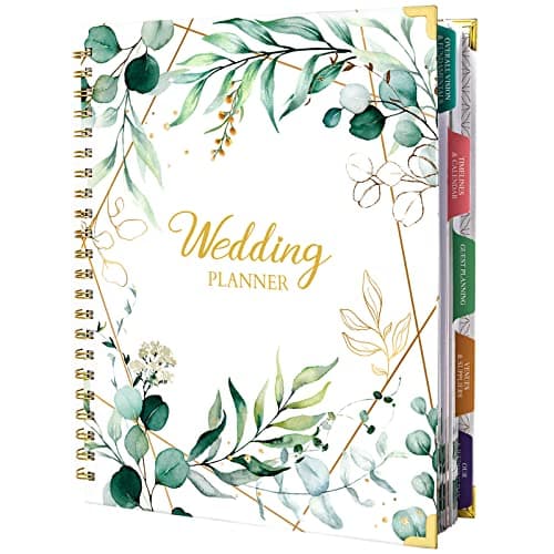 Wedding Planner & Organizer - Wedding Planner Book and Organizer for the Bride, 9.5" x 11.9" Diary Engagement Gift Book, Hardcover + Metal Corner + 5 Inner Pockets + Sticker + Elastic Closure - Floral