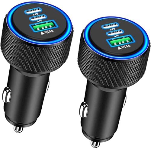 USB C Car Charger, Rombica 2Pack 3-Port 67W Dual PD USB-C&USB-A Car Power Cigarette Lighter USB Charger 3 in 1 PD/QC Type C Fast Car Charge for iPhone 17 17 Pro Max 16 15 14 13 12/Galaxy S25 S24/Pixel