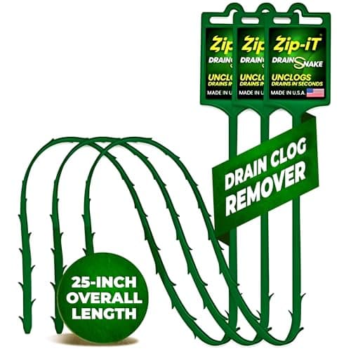 The original Zip-It Hair Clog Remover 25-inch Overall Length Drain Snake Cleaner (3-Pack), Unclog Your Sink, Shower, & Tub Drain In Seconds – Non-toxic, Made in the USA