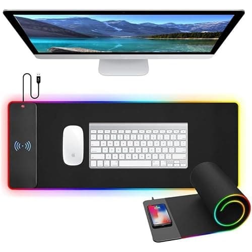 15W Wireless Charging RGB Gaming Mouse Pad, XXL Large Desk Mat (31.5" x 11.8" x 0.16") with 10 Light Modes, Waterproof Extended Mousepad Compatible with iPhone 17/16/15, Samsung S23, and AirPods