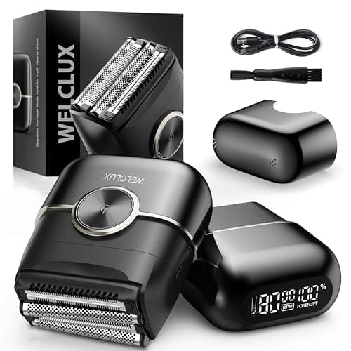 Electric Foil Shavers for Men: Mini Electric Razor with 4 Floating Blades & Big LED Display - Foil Shaver for Men with 2 Gears Adjustable - Face Shaver with IPX7 Waterproof,USB Type C (Deep Black)
