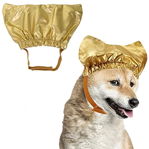 Pet Shower Cap - Waterproof Reusable Bath Ear Covers with Adjustable Strap Prevent Water in Ears Elastic Headgear for Cat Dog Kitten Puppy (M (12.6''-18.1''), Gold)