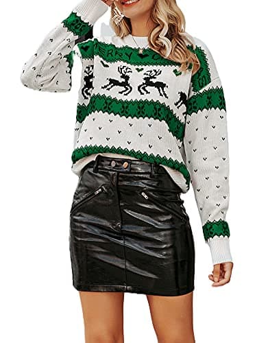 BerryGo Women's Christmas Knited Pullover Ugly Holiday Reindeer Sweater Green M
