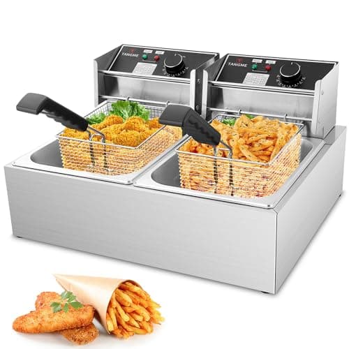 Commercial Deep Fryer - 3400W Electric Deep Fryers with 2x6.35QT Baskets 0.8mm Thickened Stainless Steel Countertop Oil Fryer 20.7QT Large Capacity with Temperature Limiter (12L)