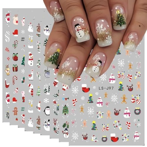 9 Sheets Christmas Nail Art Stickers 3D Christmas Nail Decals with Santa Claus Snowflake Elk Deer Snowman Xmas Tree Design Manicure Decal Winter Cartoon Christmas Nail Art DIY Decor Supplies for Women