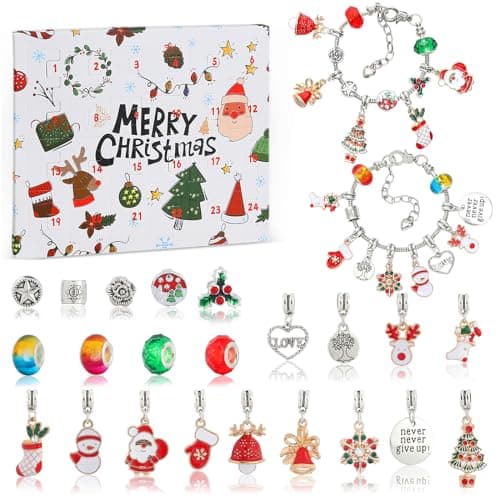 Christmas Advent Calendar Bracelets 2025 24 Days Xmas Countdown DIY Jewelry Making Kit 2 Bracelets Gift Sets for Girls Boys Kids Women Teens